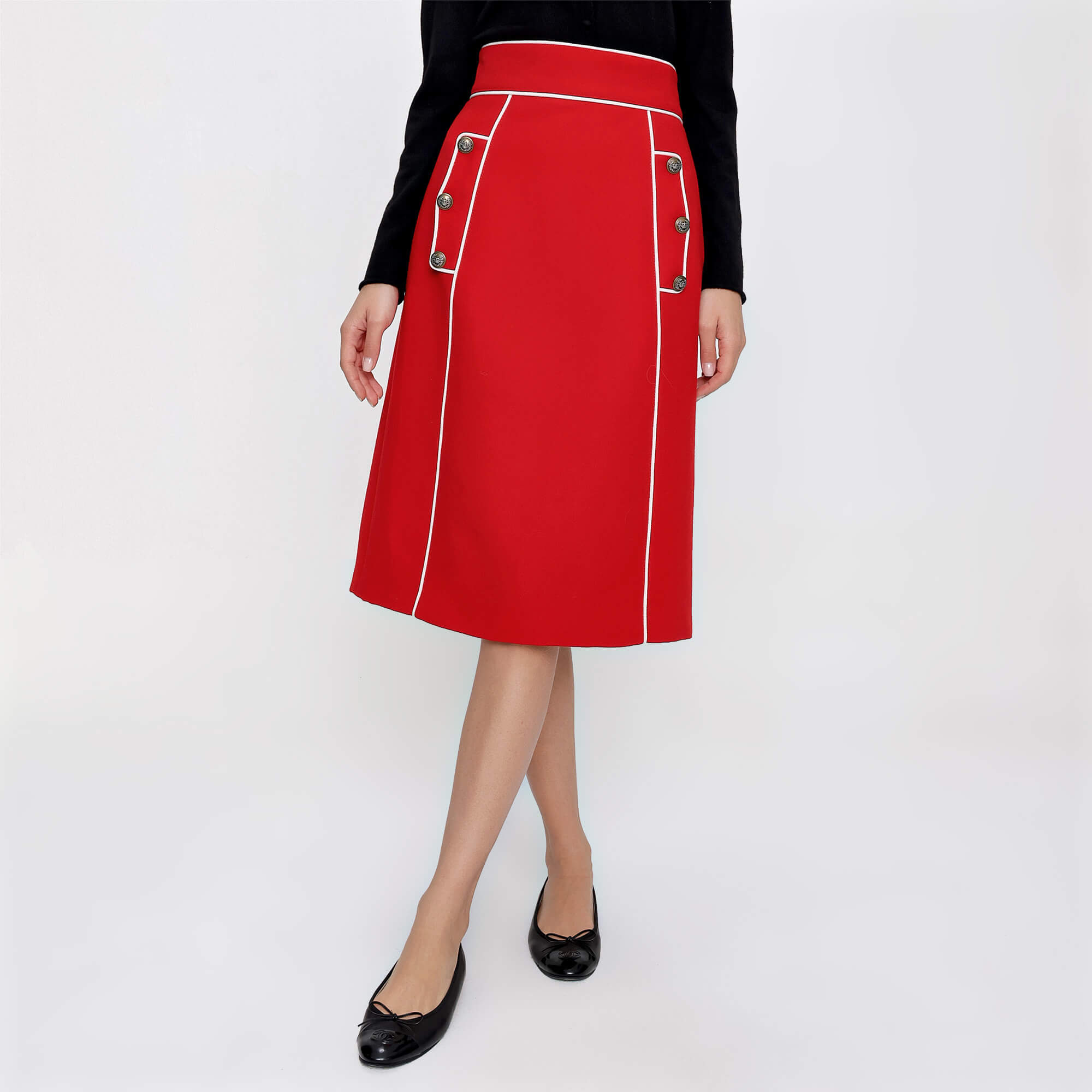 Dolce&Gabbana - Red Wool Blend A Line Midi Skirt